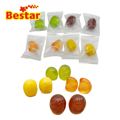 Peeled fruit gummy candy sour soft candy peelable gummi mango peach grape flavor gummy candy