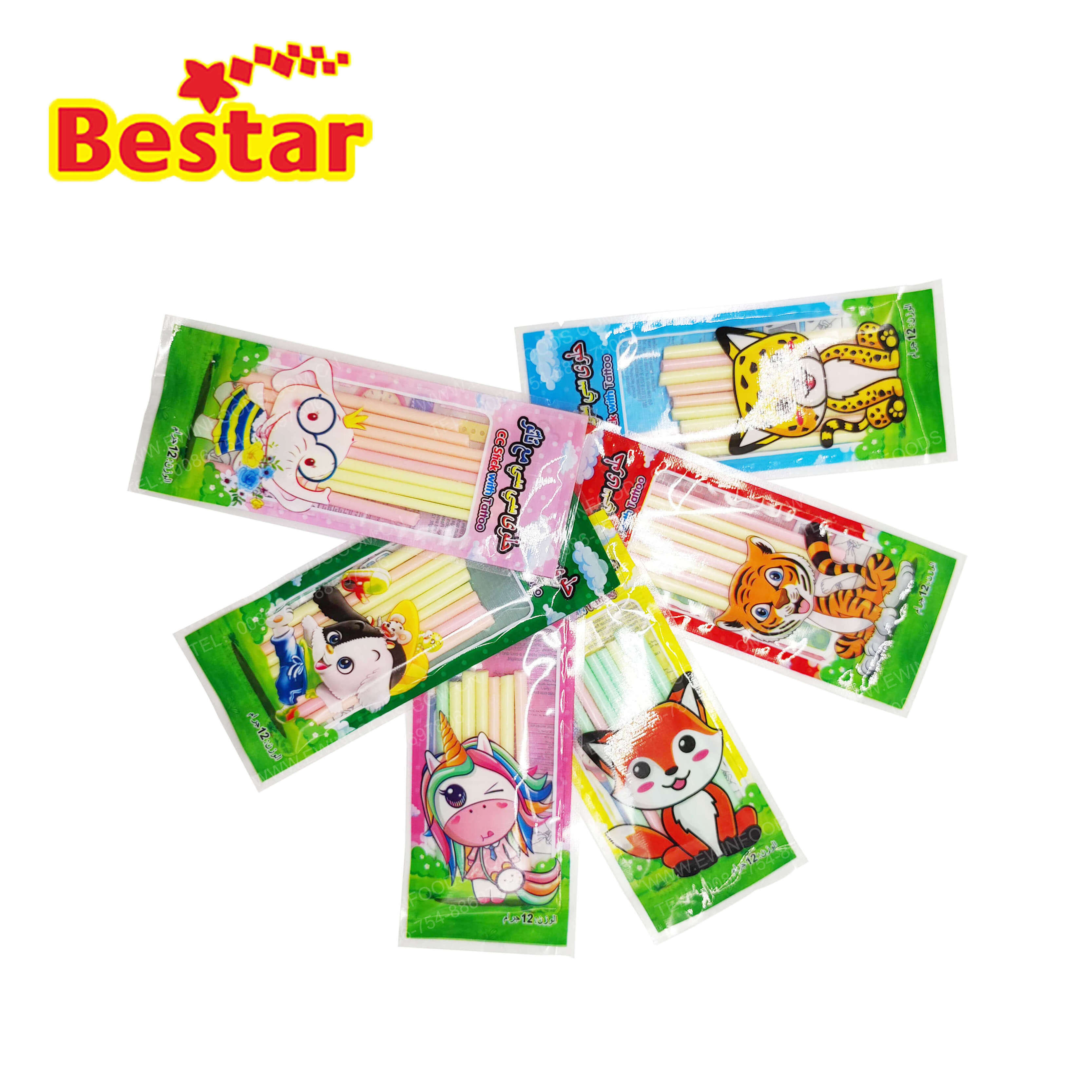 CC stick candy mix fruit powder in bag sweet cc stick with tattoo private label Arabic language watch tattoo sour powder candy