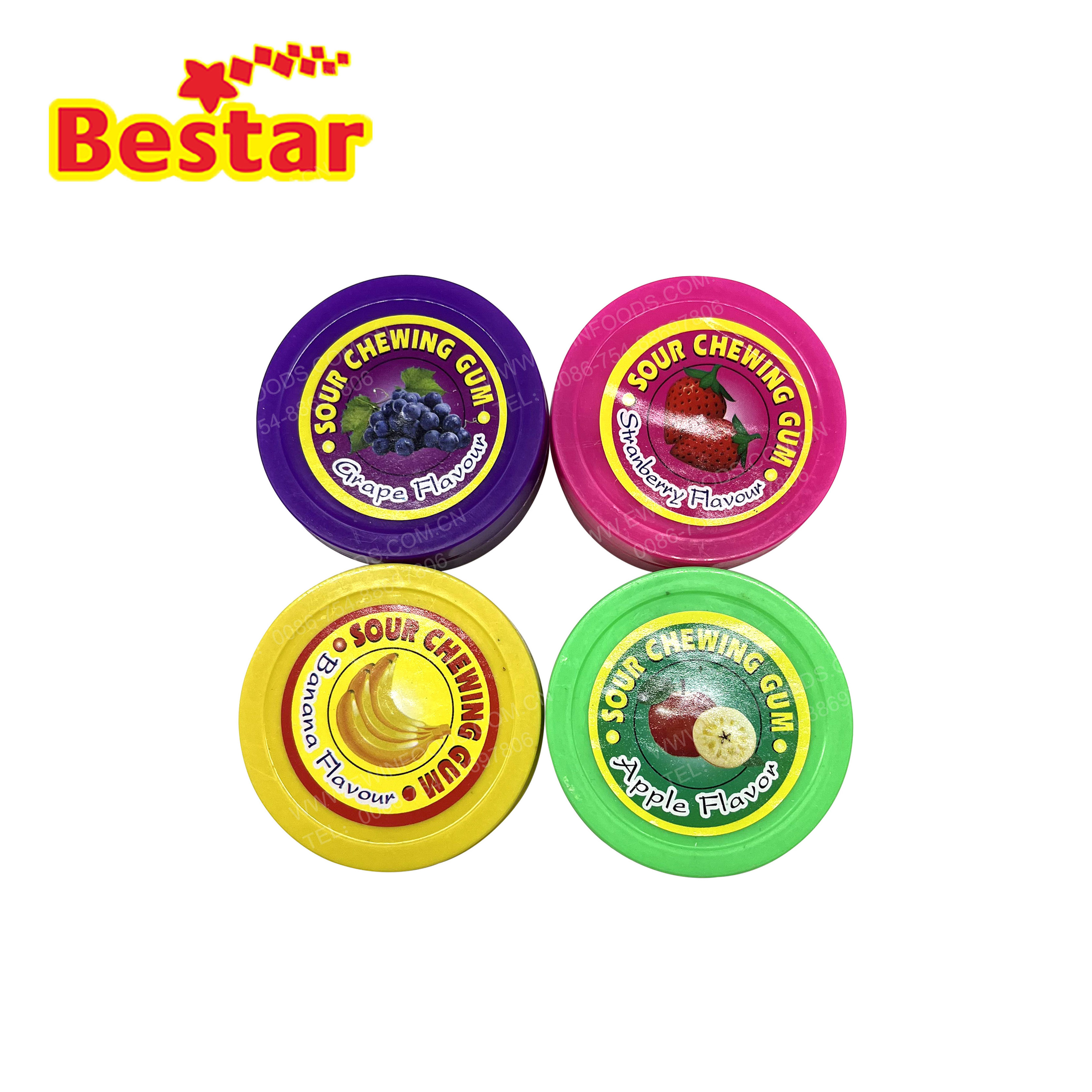 Wholesale custom fruit sour bubble gum in small case apple banana flavor gum with sour powder Halal ball shape gum