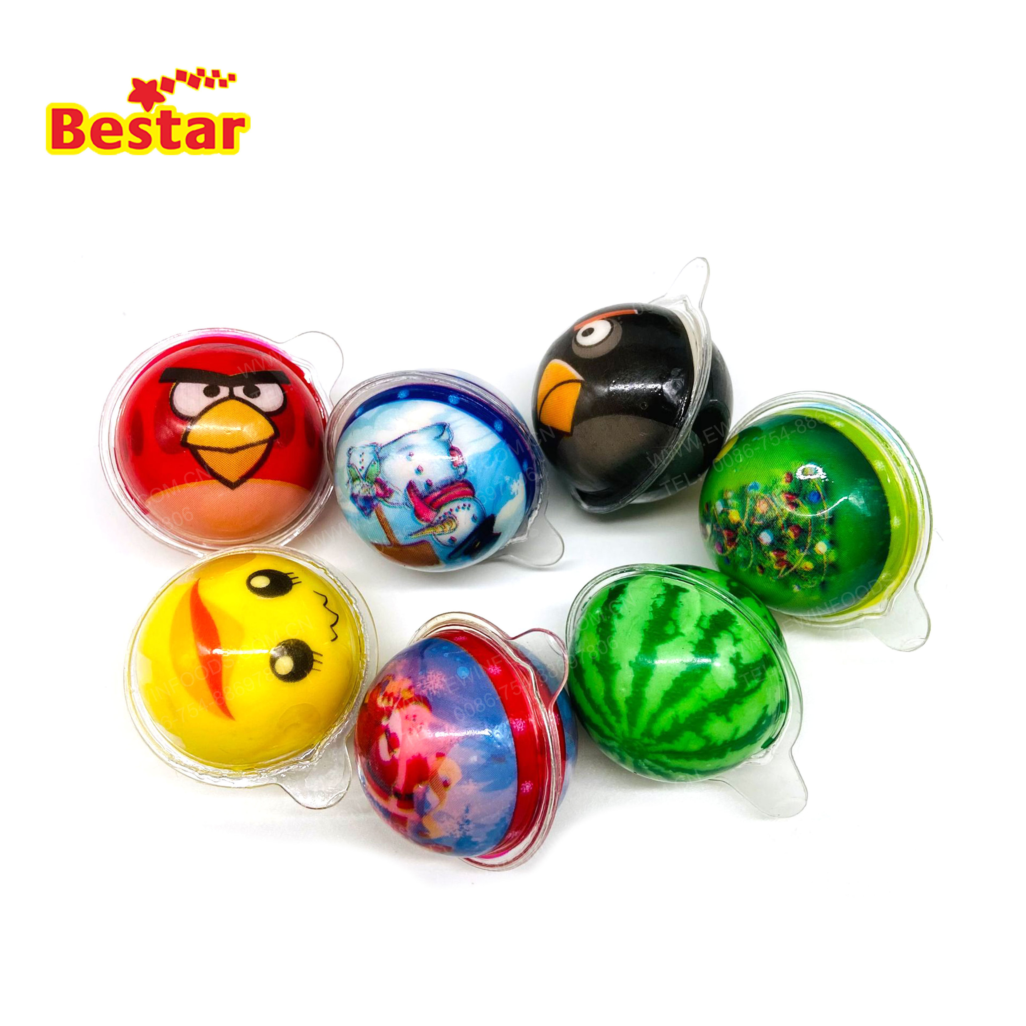 High quality cheap price cartoon ball shaped gummy candy soft ball candy with filling fruit Jam trolli gummy candy