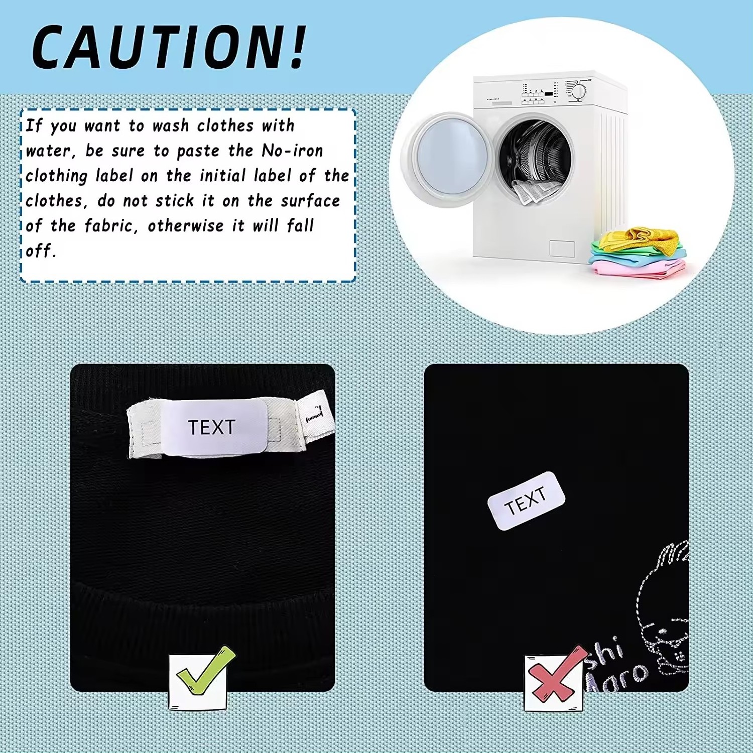 No-Iron Clothing Labels Writable Self Adhesive Name Labels with Permanent Fabric Marker for Daycare Washer