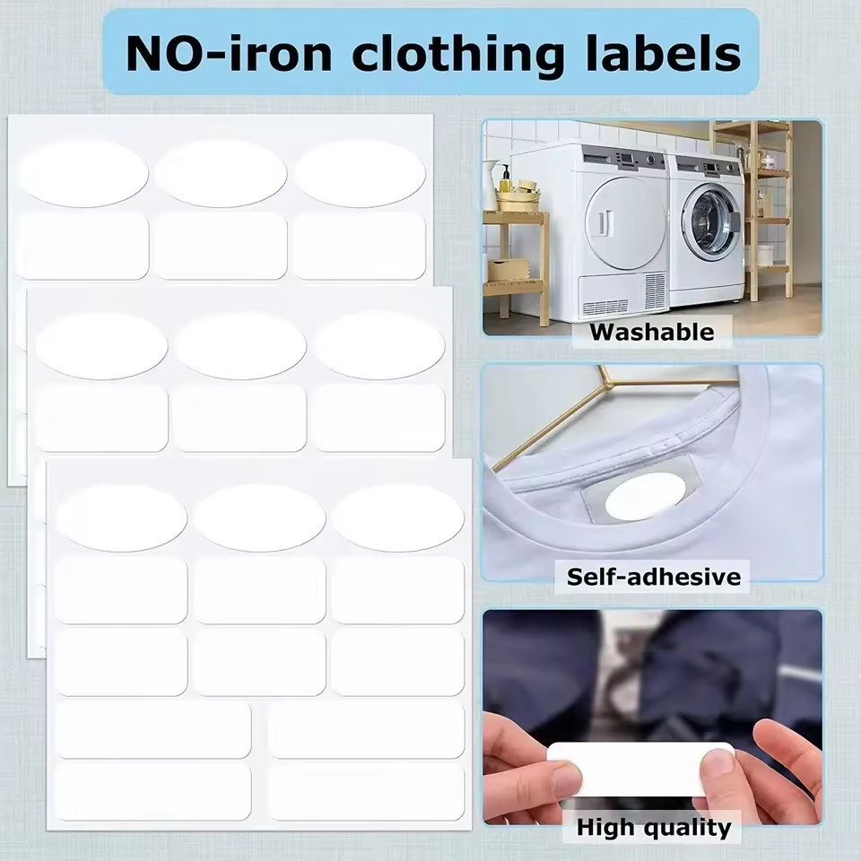 No-Iron Clothing Labels Writable Self Adhesive Name Labels with Permanent Fabric Marker for Daycare Washer