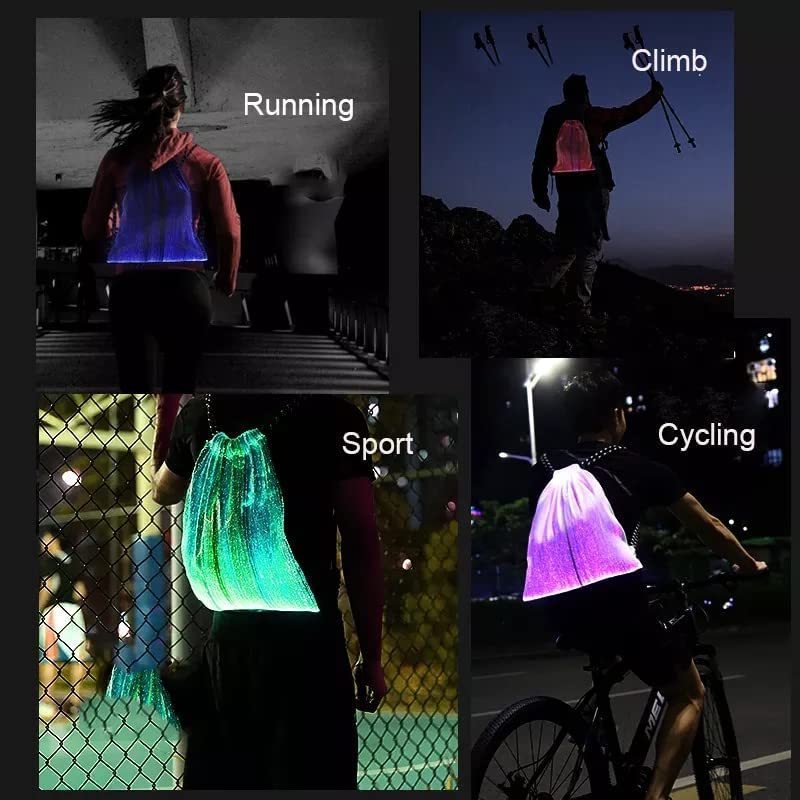 Portable Bright Party Festivals Christmas Sports Bar Storage LED Glow Light Drawstring Bag Pack Backpack