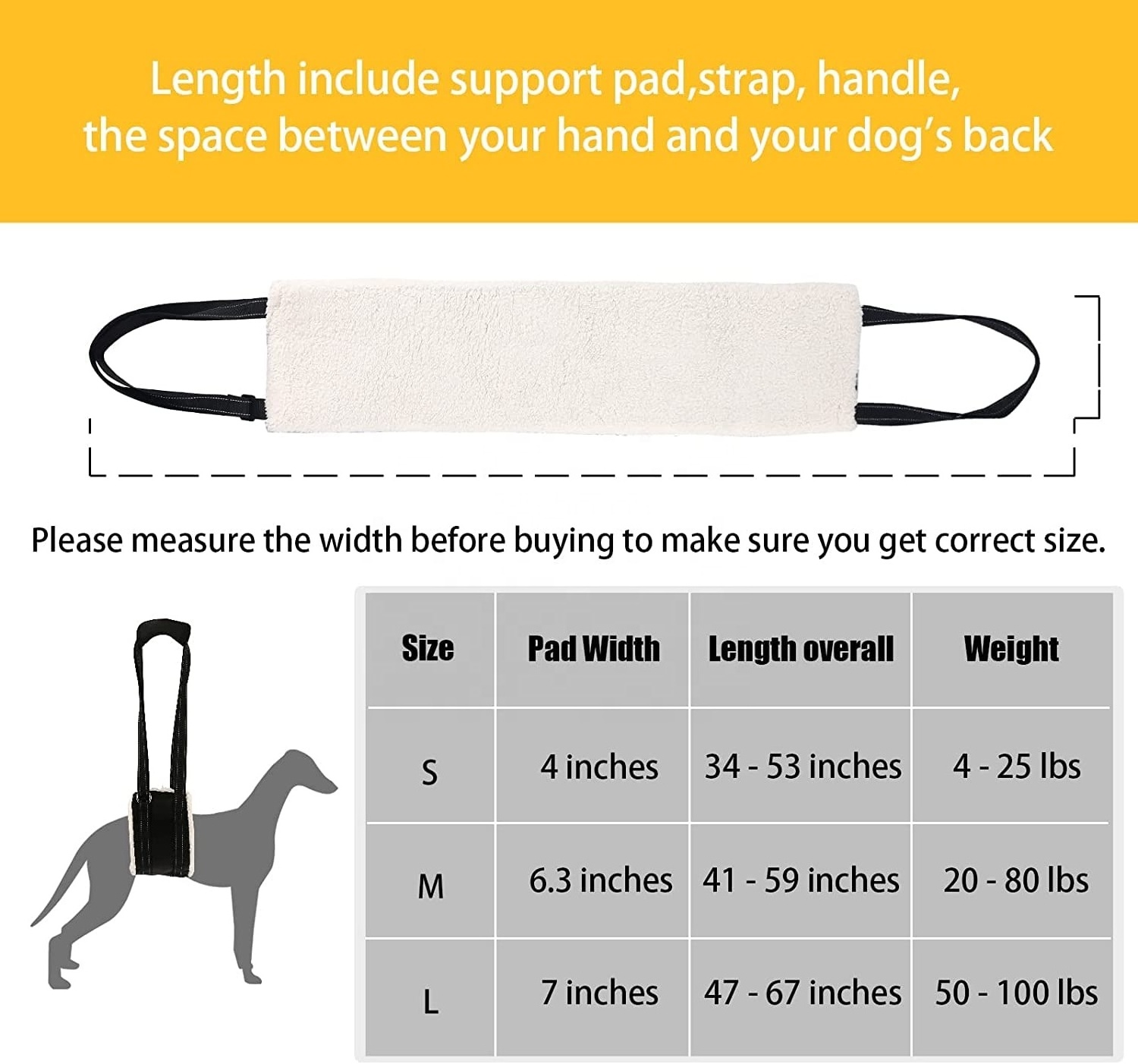 Dog Sling for Large Dogs Hind Leg Durable Support Dog Lifting Harness Pet Travel Best Seller Black Belt