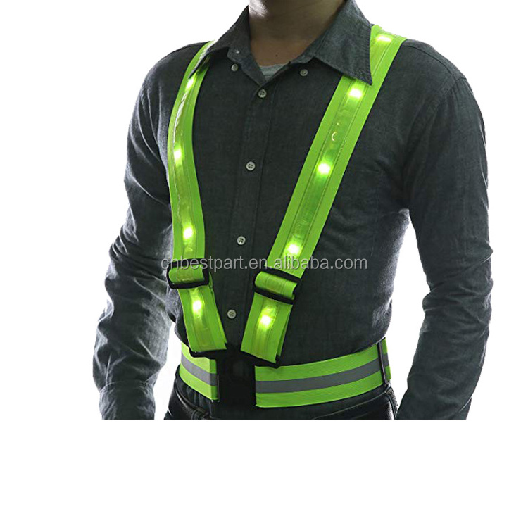 LED reflective bicycle vest mens mesh night running vest sport safety vests with led light,running light