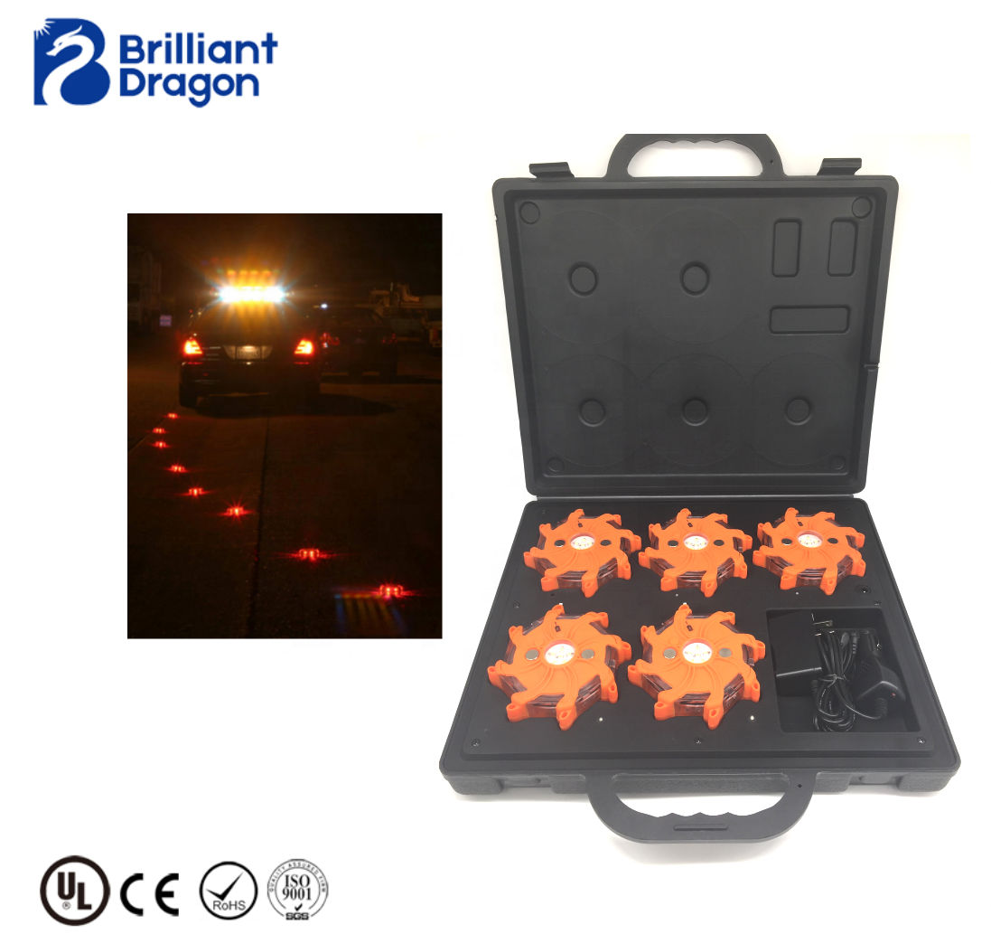 16+6pcs LED Warning Strobe Light With 9 Mode Rechargeable Emergency Warning Light Road Safety Flares Roadside Beacon Flash Lamp