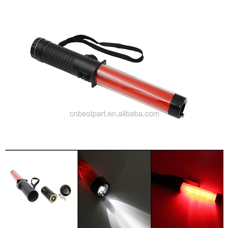 Red LED Handheld Flashlight Whistle Traffic Baton Magnets Spotlight for Marshalling, Parking and Traffic Wands Set