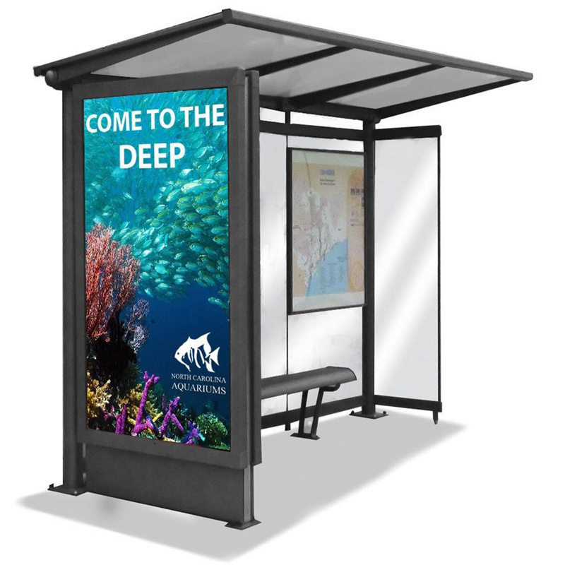 led screen display advertising bus shelter high quality 304 stainless steel bus stop