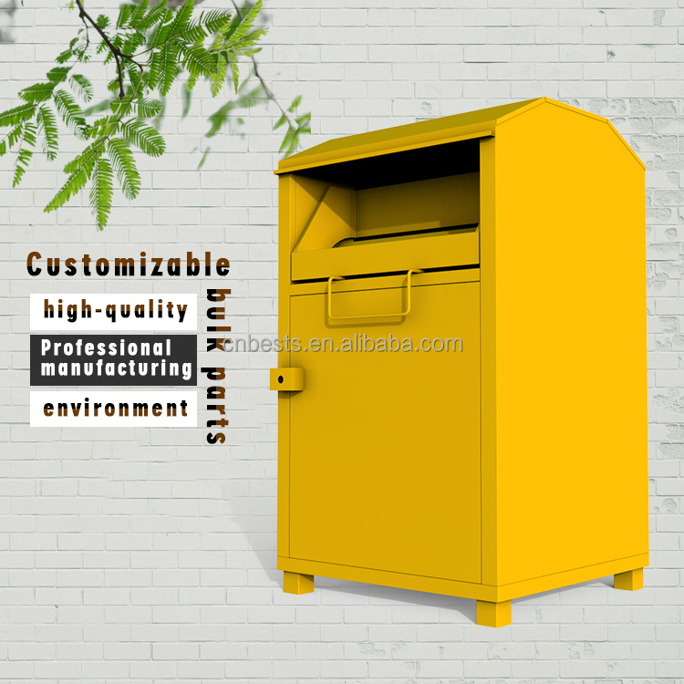 Curbside Rectangular Galvanized steel Iron Waterproof Rolling Cover Charity Lifeline clothing donation bin sub recycling storage