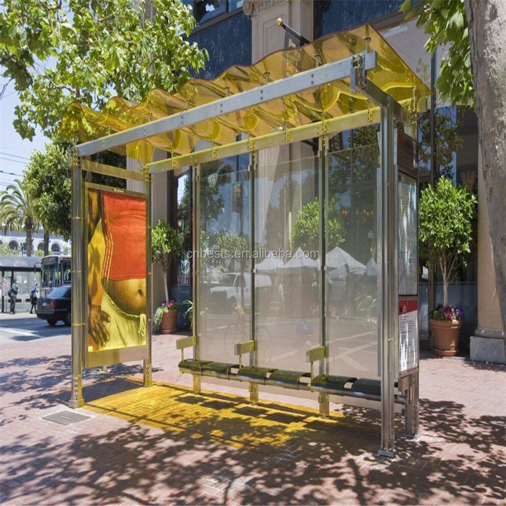 Outdoor solar usb wifi bus shelter manufacture with ATM and emergency call modern bus stop