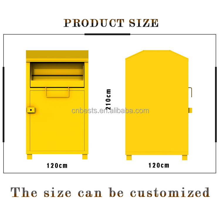 Curbside Rectangular Galvanized steel Iron Waterproof Rolling Cover Charity Lifeline clothing donation bin sub recycling storage