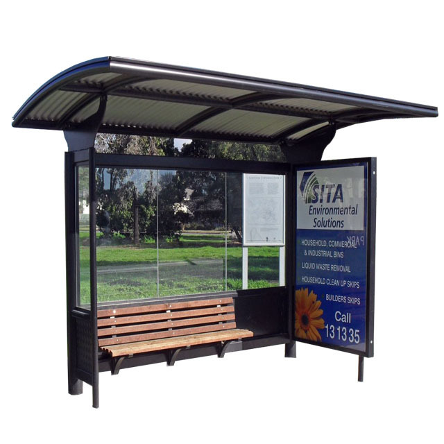 large bus stop shelter with double advertising box