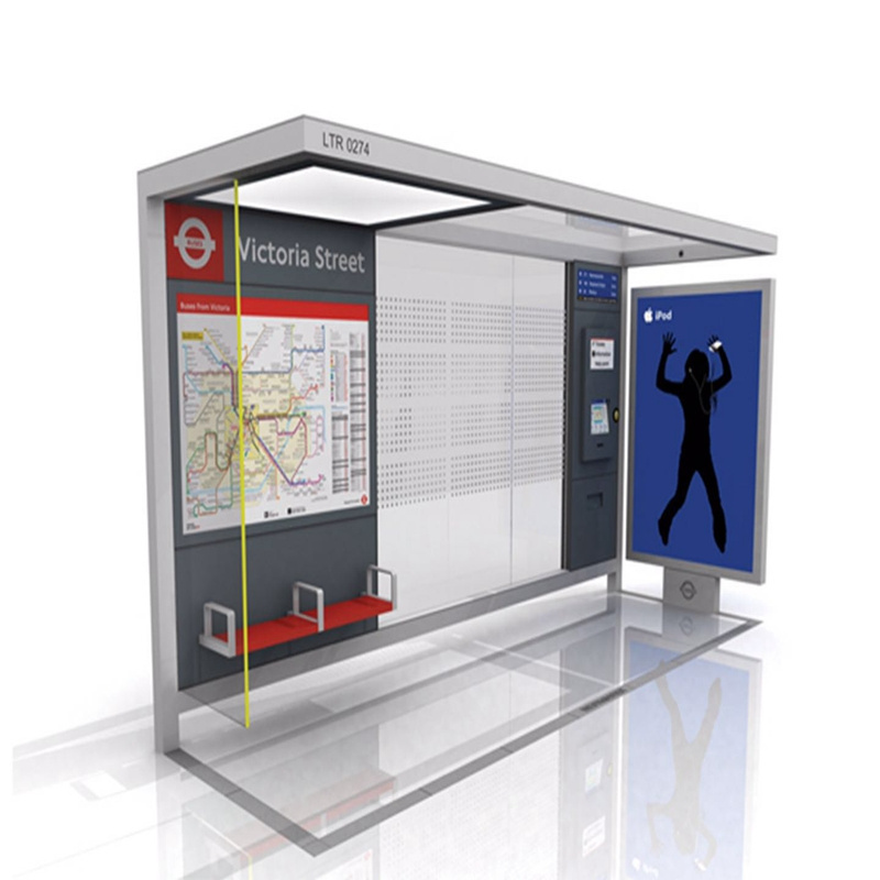 led screen display advertising bus shelter high quality 304 stainless steel bus stop