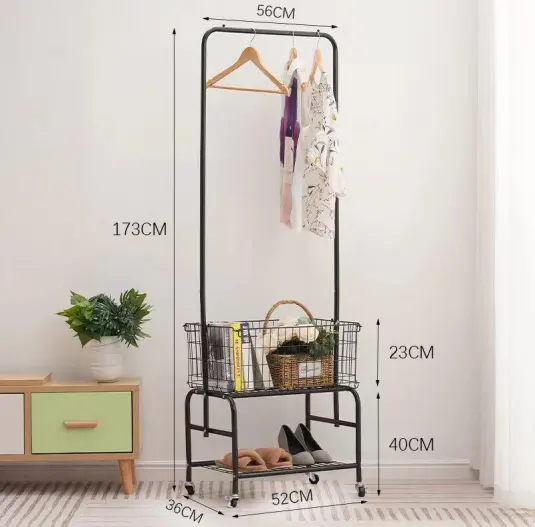 Double coat rack bedroom storage rack floor-to-ceiling mobile simple clothes drying rack to hang clothes