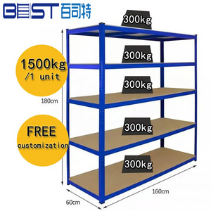 QINGDAO Metal Storage Rack Boltless Shelving Systems Steel Industrial 5 Tiers Heavy Duty Shelving Steel Racking Unit Metal Garag