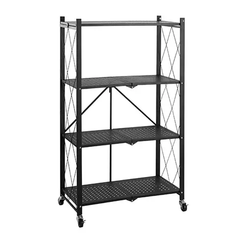 High Quality 5 Tier Display Stackable Folding Rack Metal Floor Standing Household Iron Kitchen Storage Foldable Rack Shelves