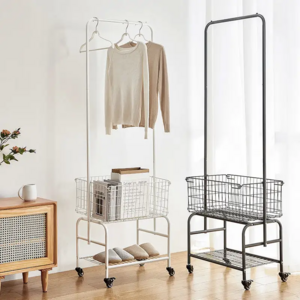 Double coat rack bedroom storage rack floor-to-ceiling mobile simple clothes drying rack to hang clothes