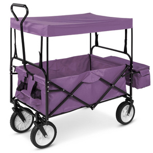 Collapsible Utility Folding Outdoor Camping Trolley Garden Beach Wagon Cart With Canopy 4 Wheels