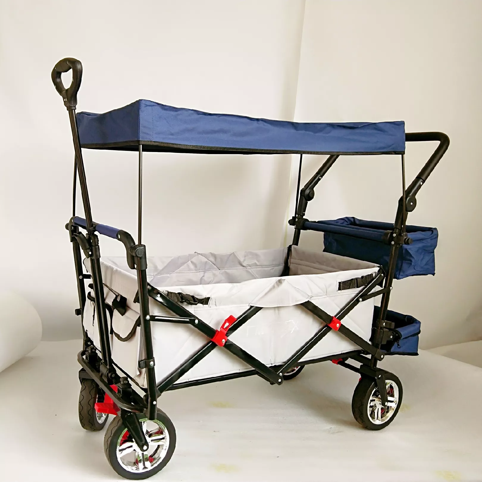 Collapsible Utility Folding Outdoor Camping Trolley Garden Beach Wagon Cart With Canopy 4 Wheels