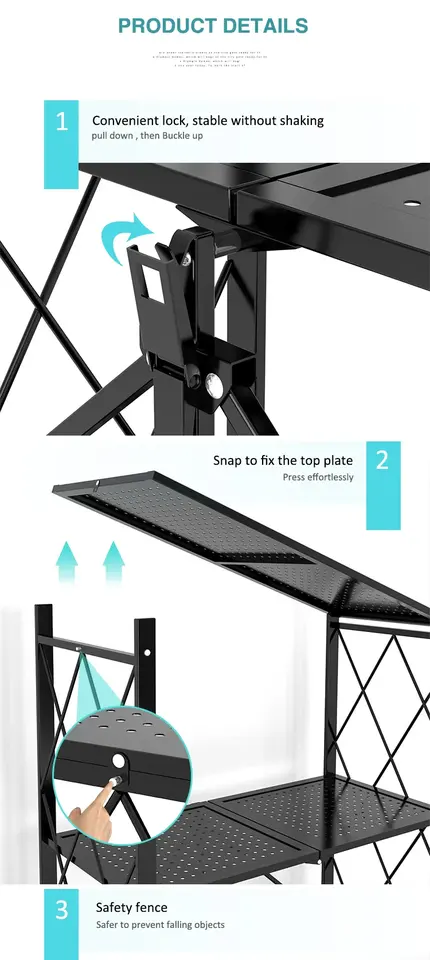 5-tier Foldable Kitchen Standing Shelving Unit Shelves Metal Storage display racks Folding Pantry Rack with Wheels