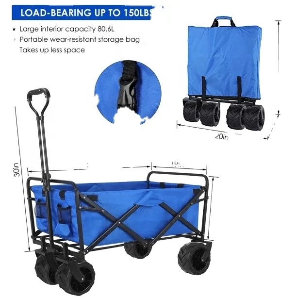 All-terrain folding wagon garden cart portable 8 inch wheels big capacity wagon for camping, picnic