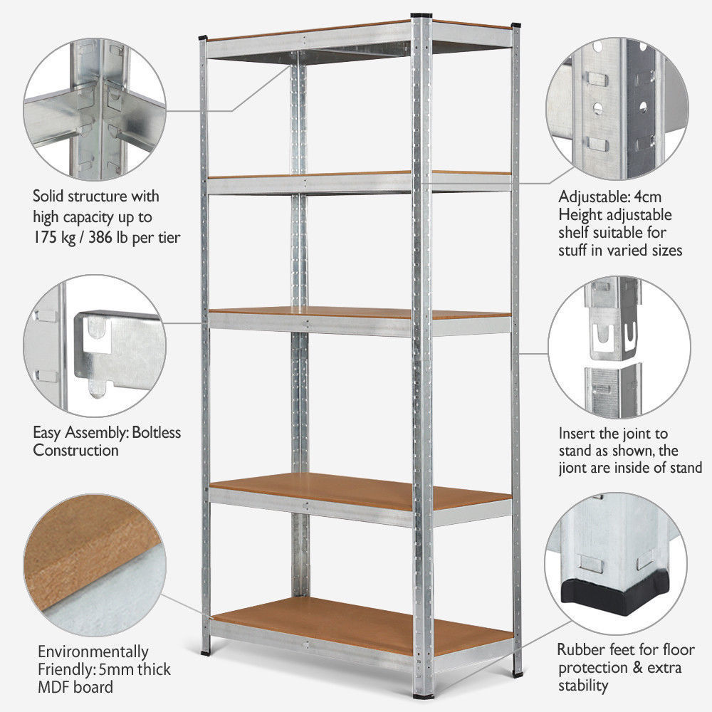 QINGDAO 5 Tier Heavy Duty Adjustable Metal Shelving Unit Galvanized Shelving Storage Boltless Rack 180*90*40CM 875KG