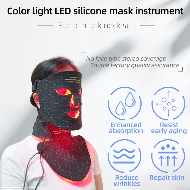 Led Face Mask 4 Color LED Light Photon Near infrared Blue Red Light Therapy Facial Skin light Pro Mask With Neck Strap