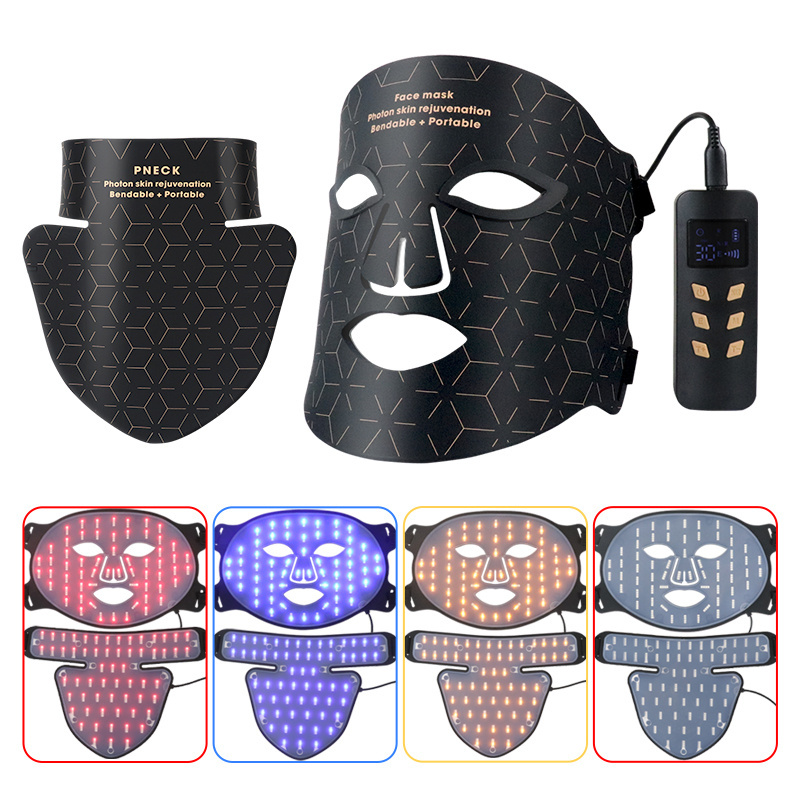 Led Face Mask 4 Color LED Light Photon Near infrared Blue Red Light Therapy Facial Skin light Pro Mask With Neck Strap