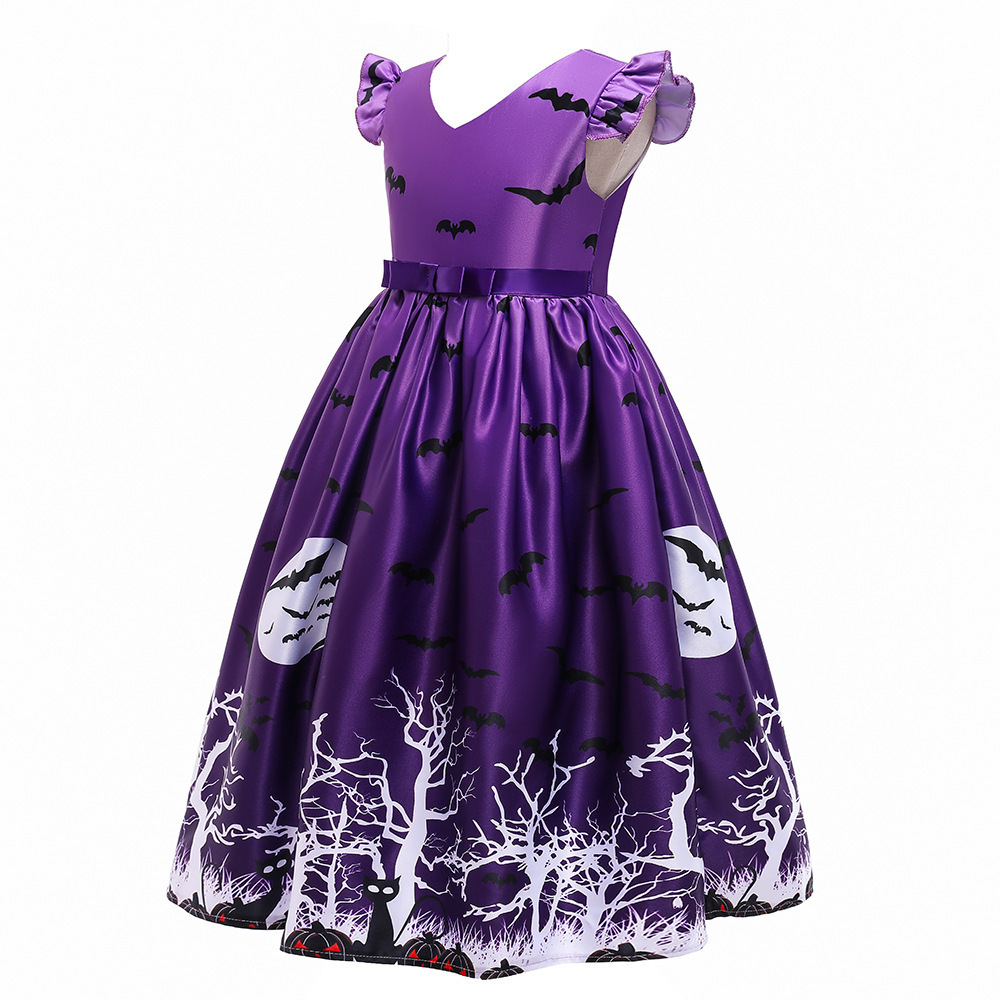 Long Dress Halloween Black Witch Cosplay Children's Costume Cartoon Printed Princess Clothes sexy halloween costume girl