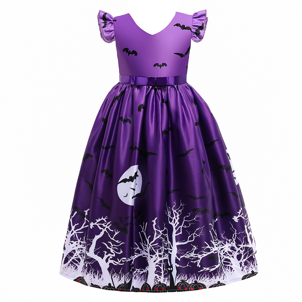 Long Dress Halloween Black Witch Cosplay Children's Costume Cartoon Printed Princess Clothes sexy halloween costume girl