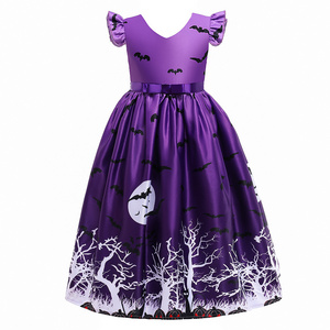 Long Dress Halloween Black Witch Cosplay Children's Costume Cartoon Printed Princess Clothes sexy halloween costume girl