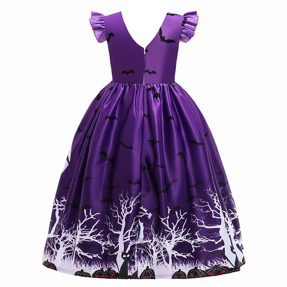 Long Dress Halloween Black Witch Cosplay Children's Costume Cartoon Printed Princess Clothes sexy halloween costume girl