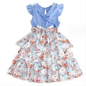 Summer New Arrival Clothes for Kids Casual Sweet Floral Princess Dress with Lace Collar Girls Dresses 2-12 Children Clothing