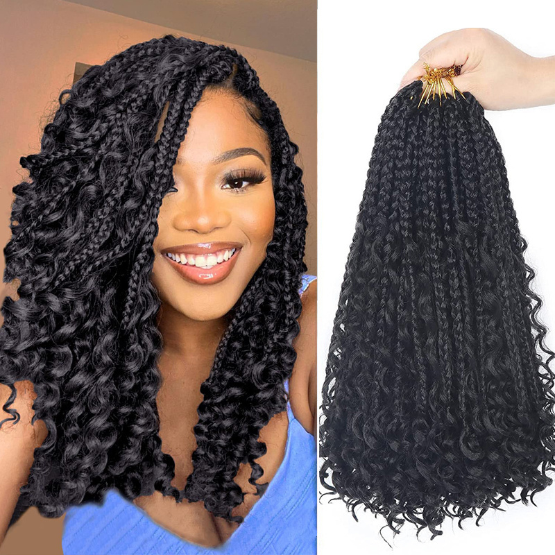 crochet hair grey pre looped box braid with curly end box bohemian braids crochet human hair boho box braids with human hair