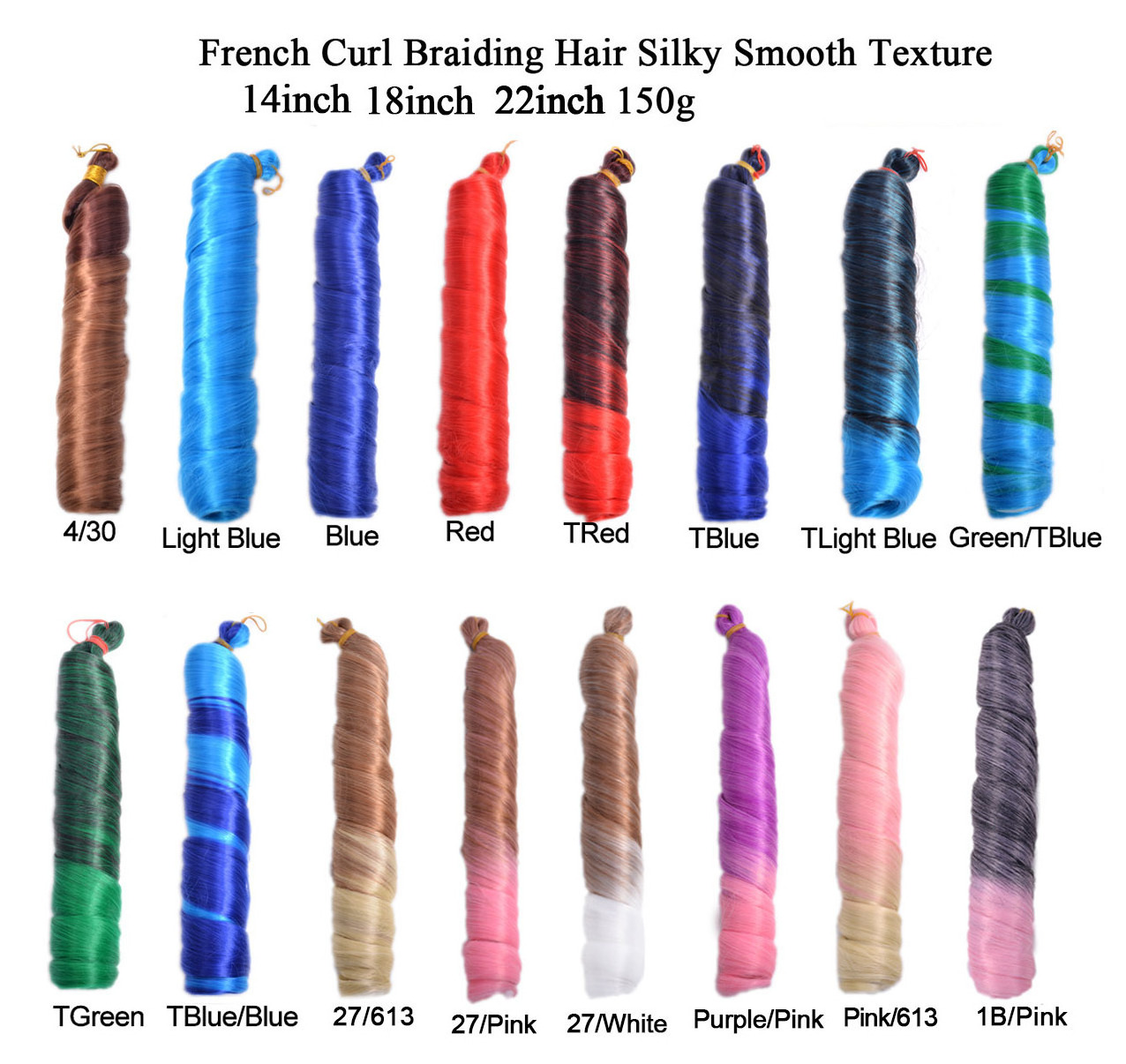 French Curls Extensions Ombre Synthetic Braiding Hair Crochet Braid Spiral Curly Loose Wave Yaki Pony Shiny Silky Hair for Women