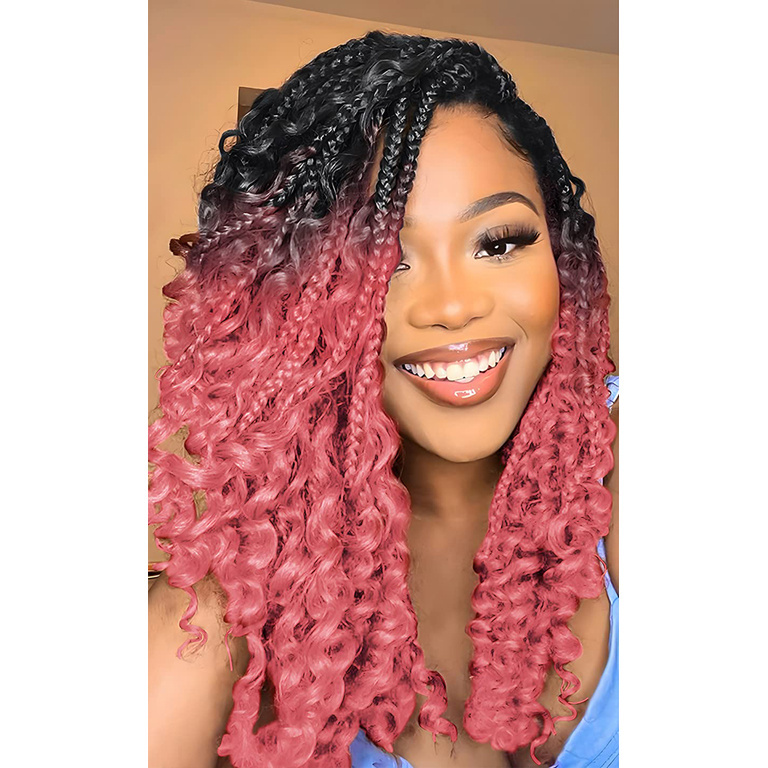 crochet hair grey pre looped box braid with curly end box bohemian braids crochet human hair boho box braids with human hair