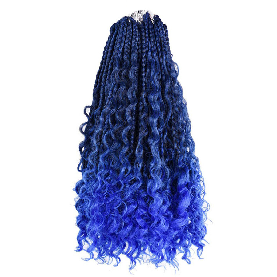 premium synthetic crochet hair box braids Blue crochet twist braids box braids crochet hair with curly end 14 20 inch