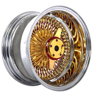 Wire Wheel 13 14 15 16 17 18  20 22 Inch Chrome Lip  Gold Spinner Nipple  Straight Crossed Lace 72 100 150 Spoke RIMS