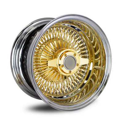 13x5.5 15 Inch Steel Wire Wheels Standard Straight Lace Gold Center 100 Spokes Wire Rims