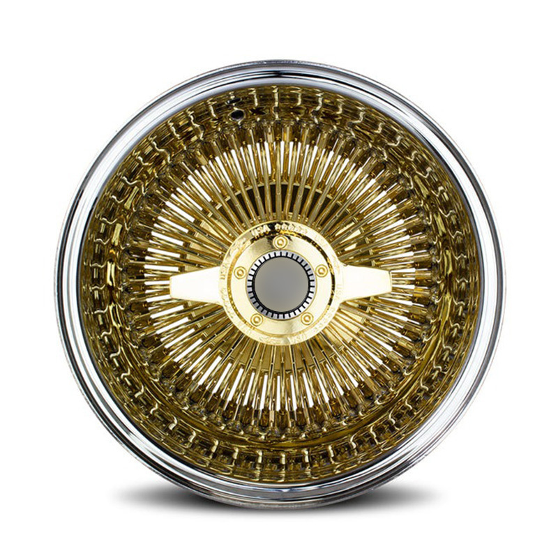 13x5.5 15 Inch Steel Wire Wheels Standard Straight Lace Gold Center 100 Spokes Wire Rims