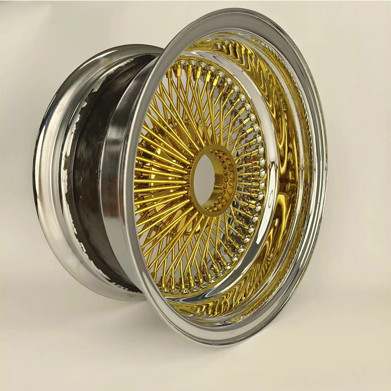 13x5.5 15 Inch Steel Wire Wheels Standard Straight Lace Gold Center 100 Spokes Wire Rims