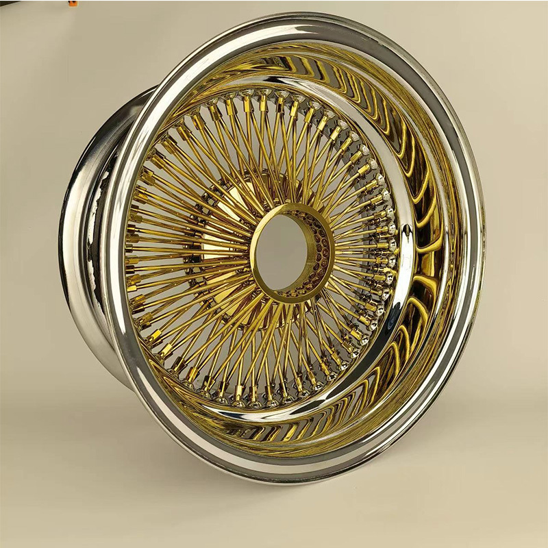 13x5.5 15 Inch Steel Wire Wheels Standard Straight Lace Gold Center 100 Spokes Wire Rims