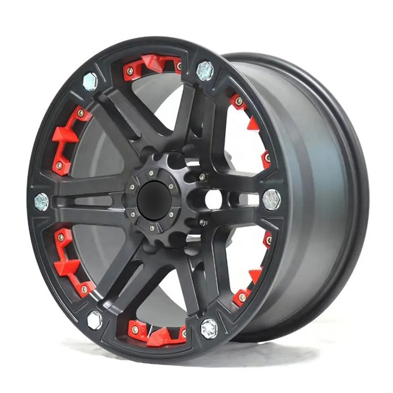 Hot Wheels Premium Cars 16 17 18 Inch Aluminium Black With Red Cool Concave Design 4x4 Wholesale Cast Wheel Rims For SUV