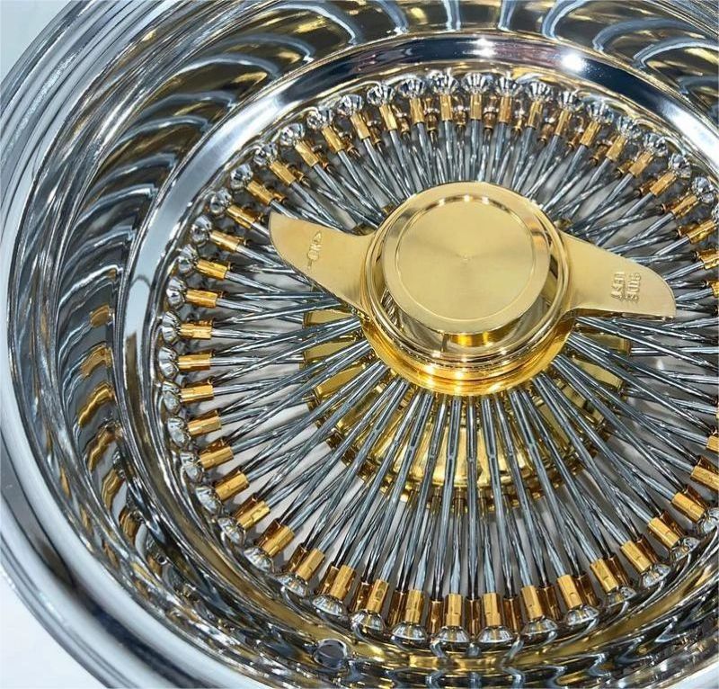 Wire Wheel 13 14 15 16 17 18 19 20 21 22 Inch Chrome Lip  Gold Spinner Nipple  Straight Reverse 72 100 150 Spoke RIMS