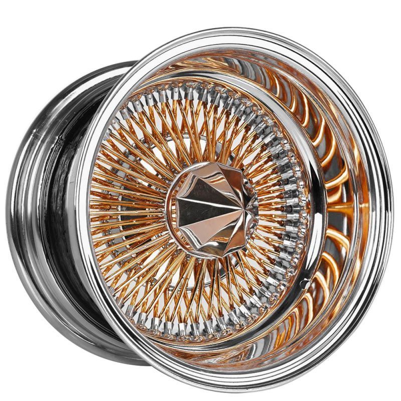 Wire Wheel 13 14 15 16 17 18  20 22 Inch Chrome Lip  Gold Spinner Nipple  Straight Crossed Lace 72 100 150 Spoke RIMS