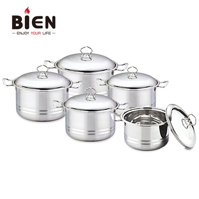 BIEN Factory kitchen  cast iron pot set glass non stick stainless steel ware cookware set of 10pcs pot