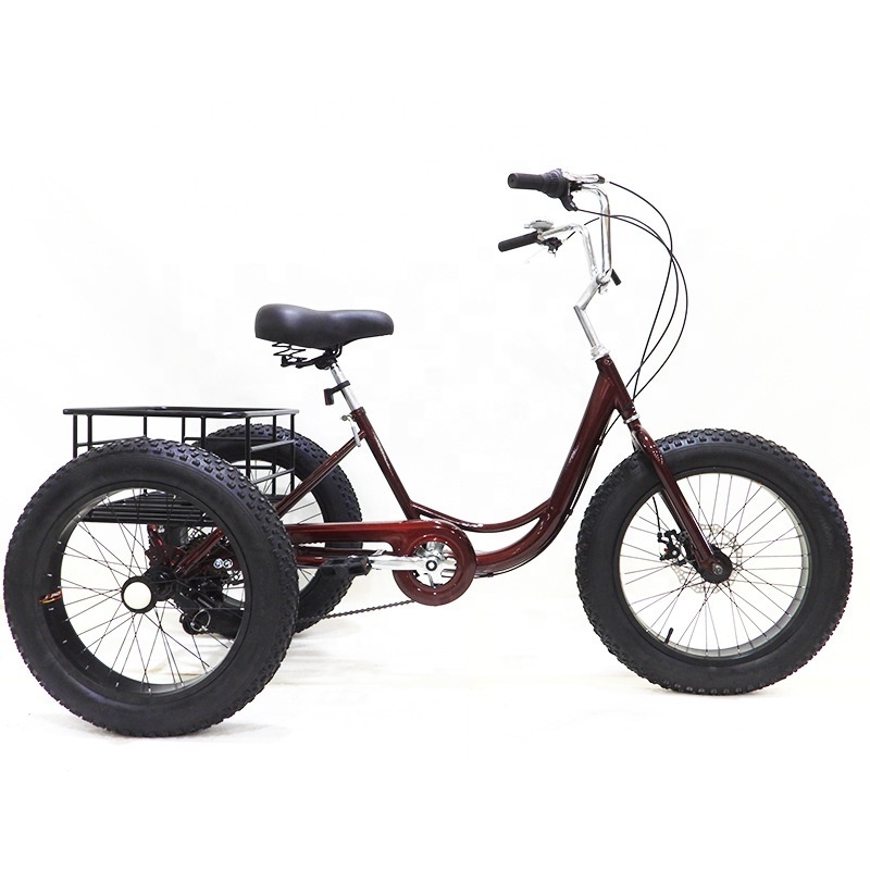 Wholesale 20-inch Fat Tire 7-speed tricycle human pedal snow tricycle adult elderly basket stroller cheap price adult tricycle