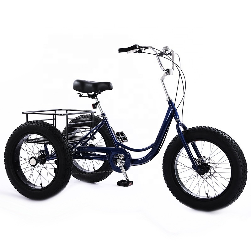 Wholesale 20-inch Fat Tire 7-speed tricycle human pedal snow tricycle adult elderly basket stroller cheap price adult tricycle