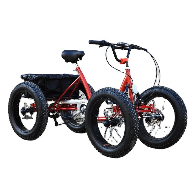 2023 The Latest Fat Tire Pedal Quad Bike Snow Quad Bike 4 Wheel Bicycle Black Aluminum Alloy 6 Speed Snow Tyres 200kg