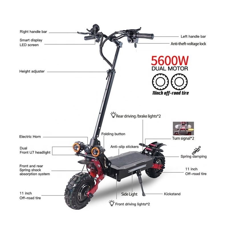 electro scooter Powerful Dual tron Scooter Adults 11inch 5600w 60V 2400W 100km/h All Terrain electric scooter